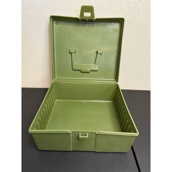 Vintage Sterling Box Carrying Storage Case Plastic Olive Green 9 1/4" × 8" - Picture 4 of 6